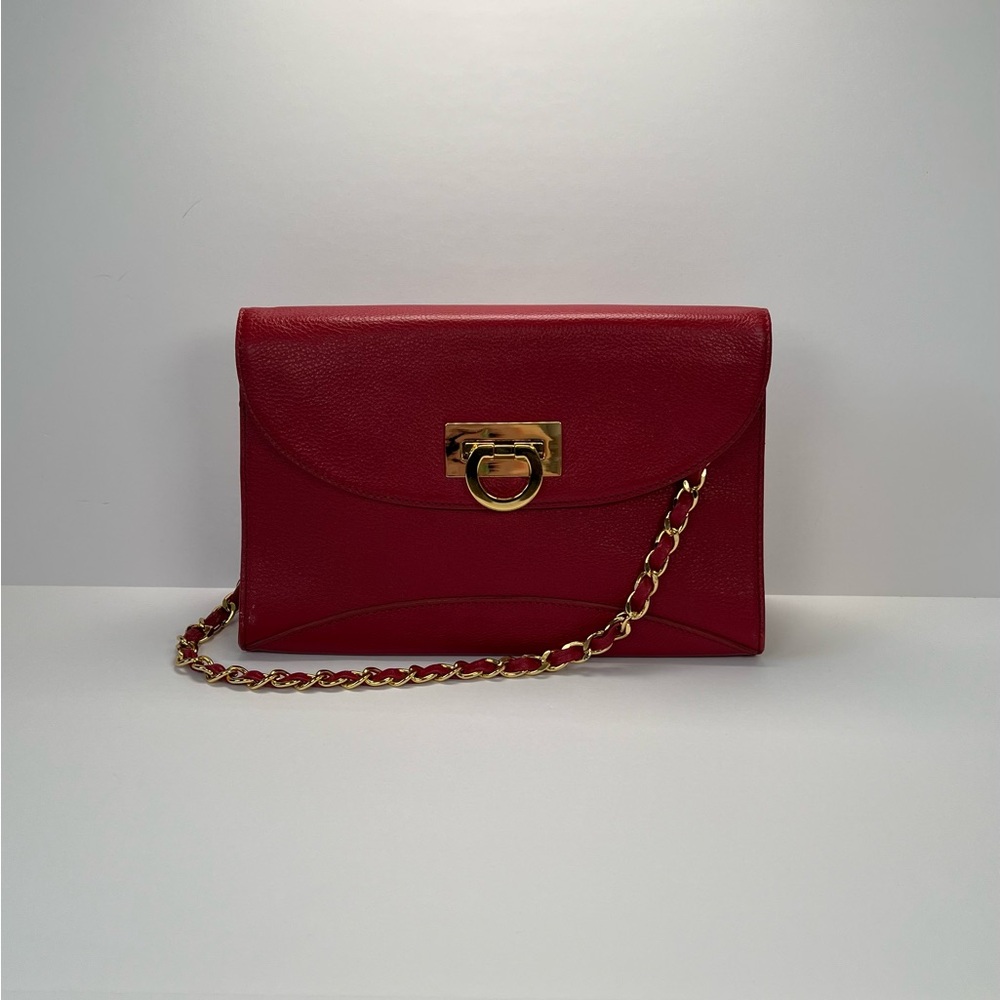 Kate Landry Shoulder Bag w/ Chain Strap - red/gold - Picture 1 of 15